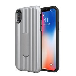 Apple iPhone XS / X Cabin Carbon Style Stand Case (Silver)